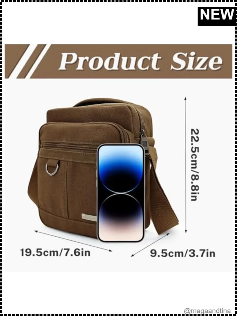 Canvas Messenger Bag Crossbody Adjustable Strap Handle Men